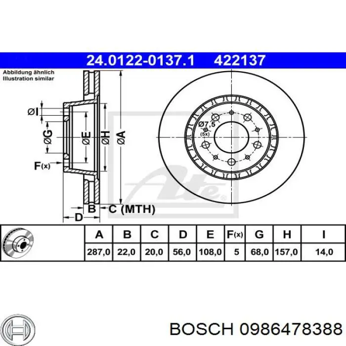 0986478388 Bosch disco de freno delantero