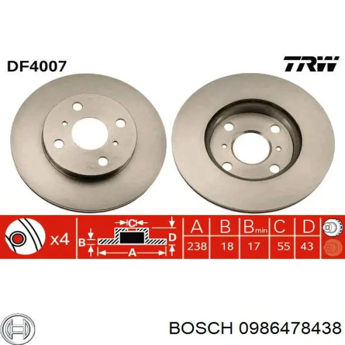 0986478438 Bosch freno de disco delantero