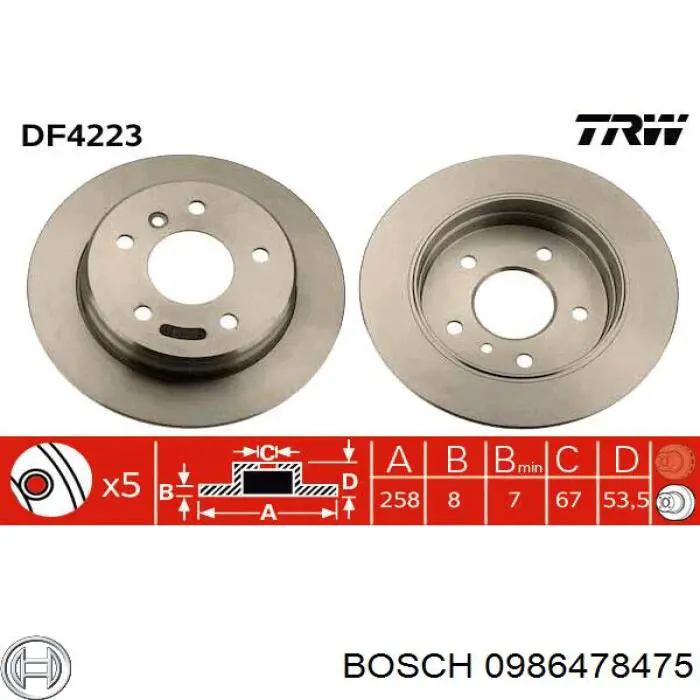 0986478475 Bosch disco de freno trasero