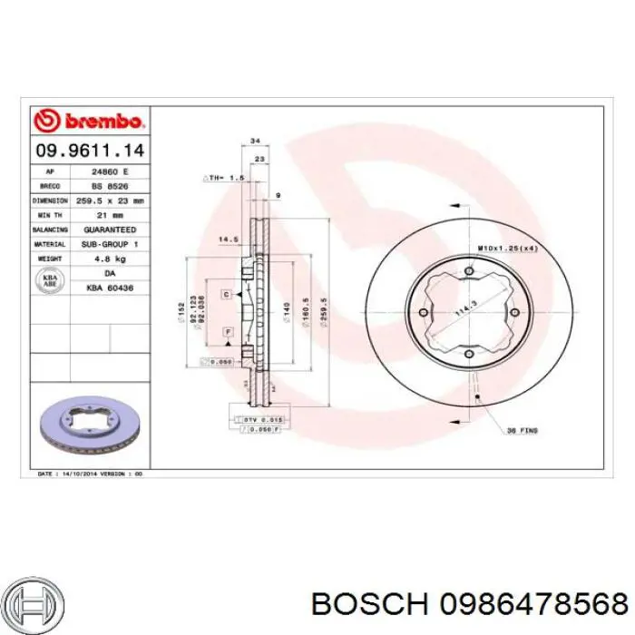Disco de freno 0986478568 Bosch