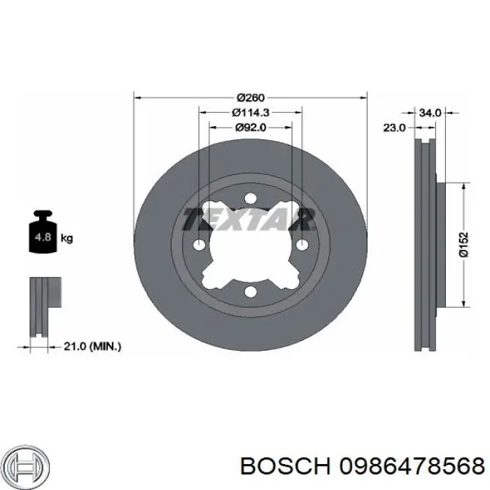 Comprar 0986478568 Bosch Freno de disco delantero