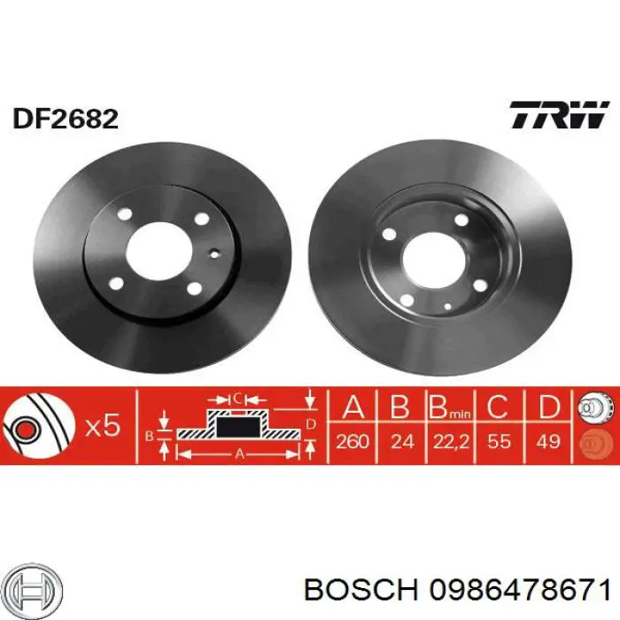 0 986 478 671 Bosch disco de freno delantero
