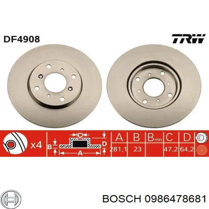 0986478681 Bosch freno de disco delantero