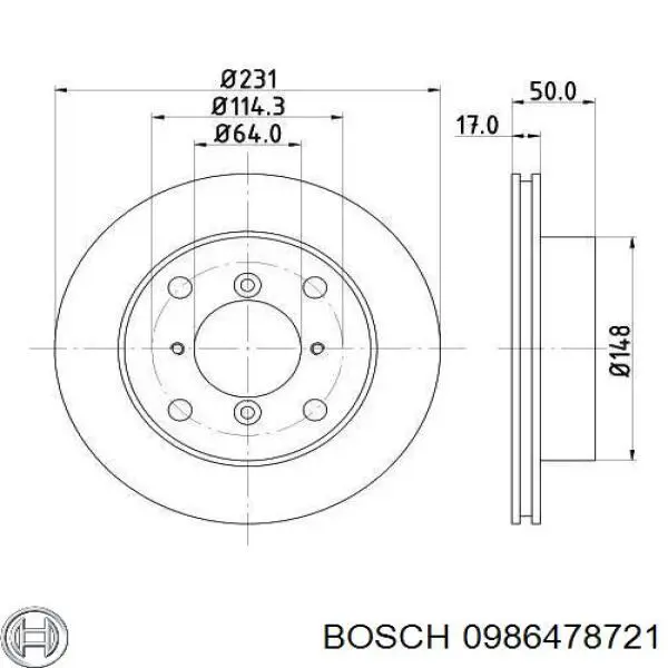 0986478721 Bosch disco de freno delantero
