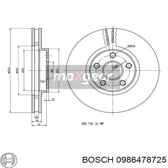 0986478725 Bosch freno de disco delantero