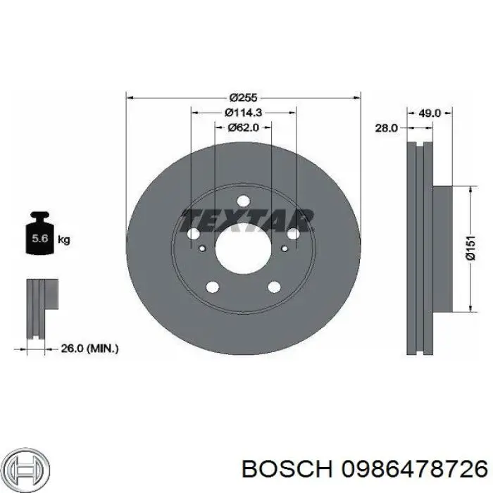 0 986 478 726 Bosch disco de freno delantero