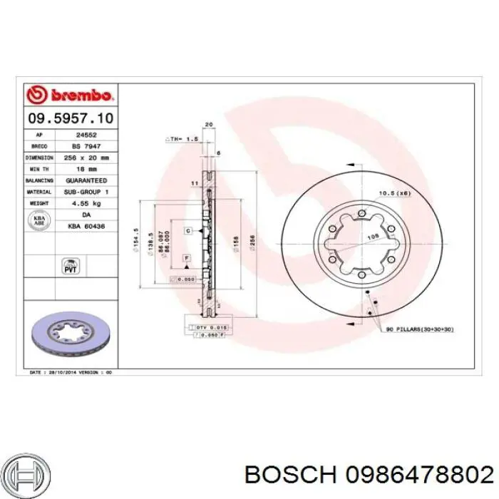 0986478802 Bosch disco de freno delantero