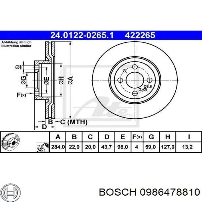 0986478810 Bosch disco de freno delantero