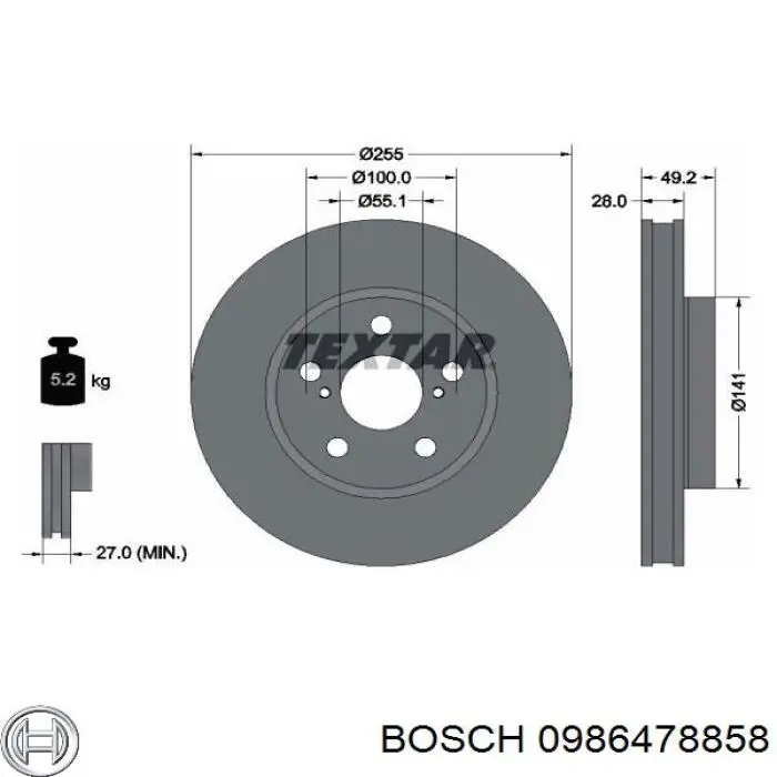0986478858 Bosch disco de freno delantero