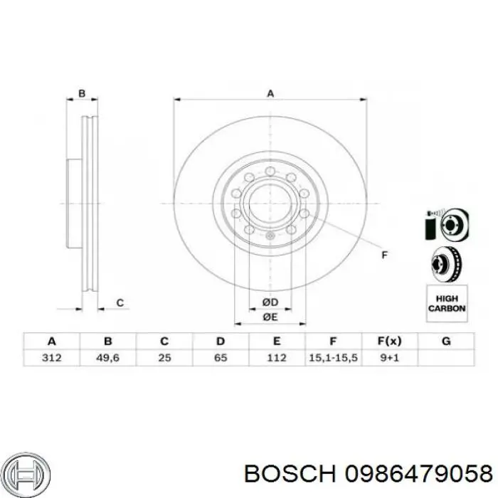 Comprar 0986479058 Bosch Freno de disco delantero