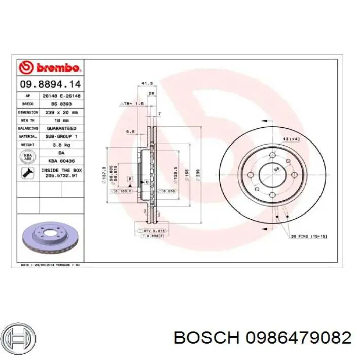 0 986 479 082 Bosch disco de freno delantero