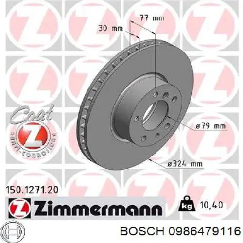 Comprar 0986479116 Bosch Freno de disco delantero