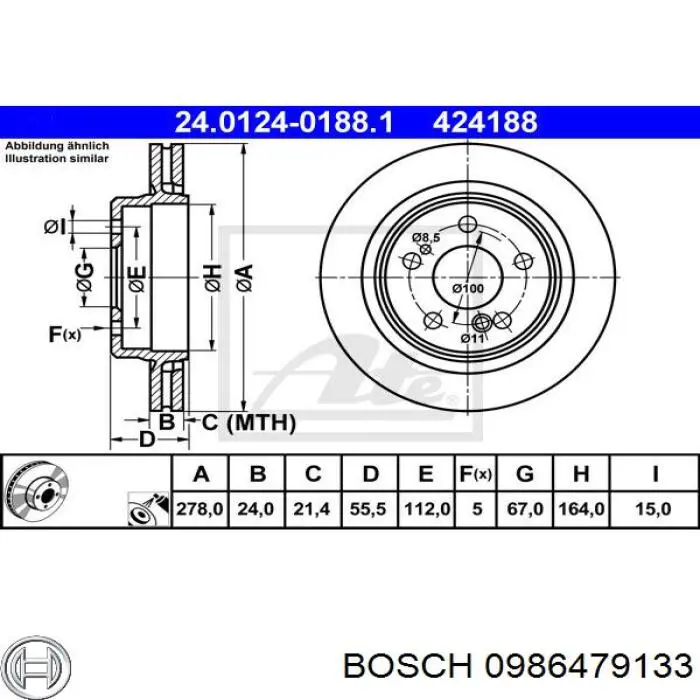 Comprar 0986479133 Bosch Disco de freno trasero