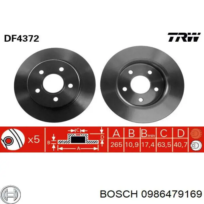 0986479169 Bosch Freno de disco trasero
