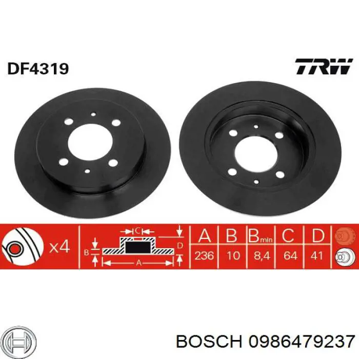 0986479237 Bosch disco de freno trasero
