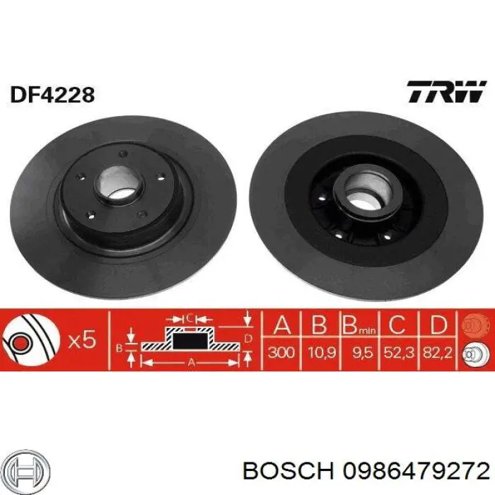 0986479272 Bosch disco de freno trasero