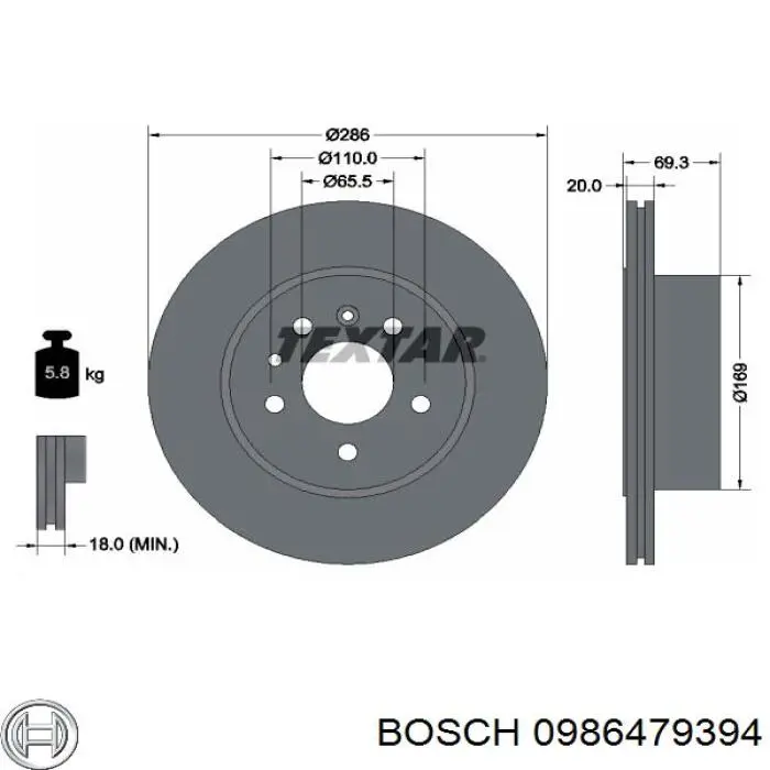 0986479394 Bosch disco de freno trasero