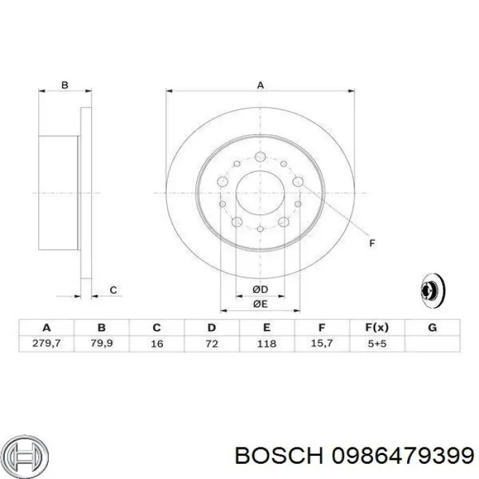 Disco de freno trasero 0986479399 Bosch
