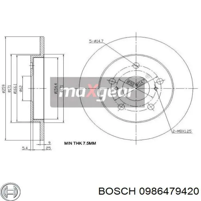 Disco de freno trasero 0986479420 Bosch