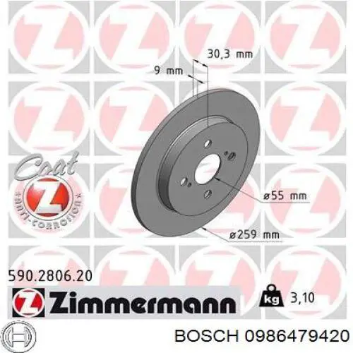Disco de freno trasero Bosch 0986479420 precio, desde 33,21 EUR