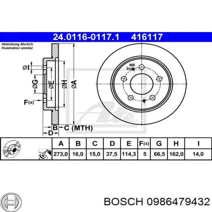 Comprar 0986479432 Bosch Freno de disco delantero