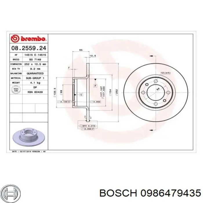 0986479435 Bosch disco de freno delantero
