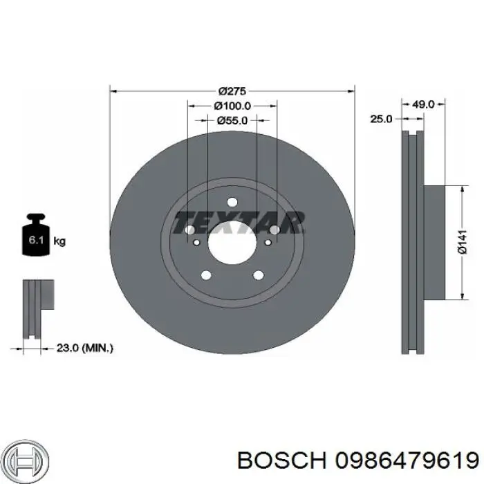 0986479619 Bosch disco de freno delantero