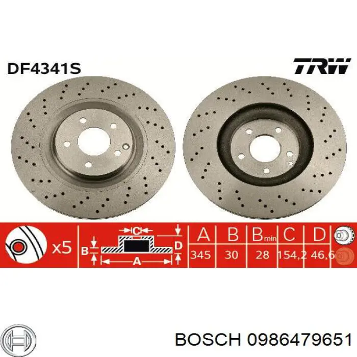 Comprar 0986479651 Bosch Freno de disco delantero