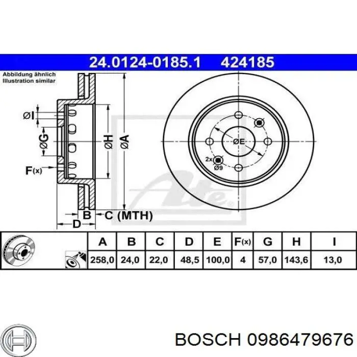 0 986 479 676 Bosch freno de disco delantero