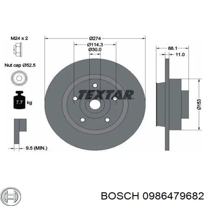 Disco de freno trasero 0986479682 Bosch