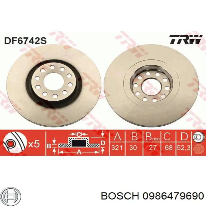 0986479690 Bosch disco de freno delantero