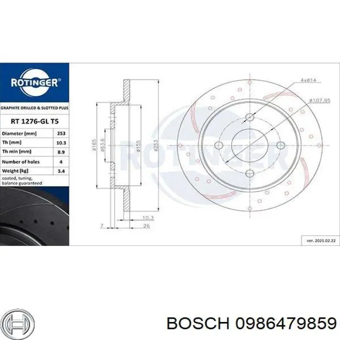 Disco de freno trasero Ford Sierra 1 GBC