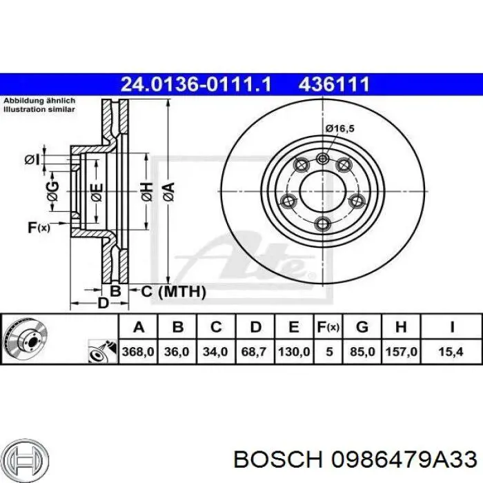 0986479A33 Bosch disco de freno delantero