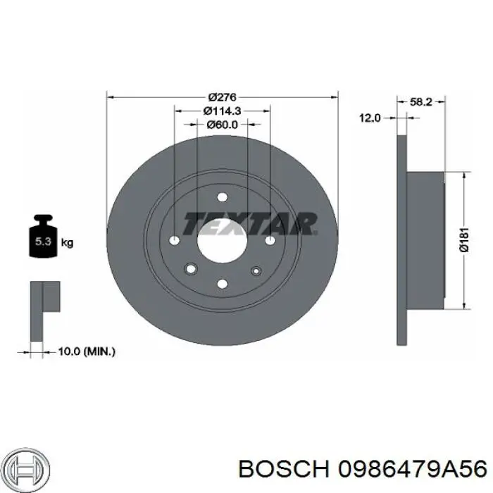 0986479A56 Bosch disco de freno trasero