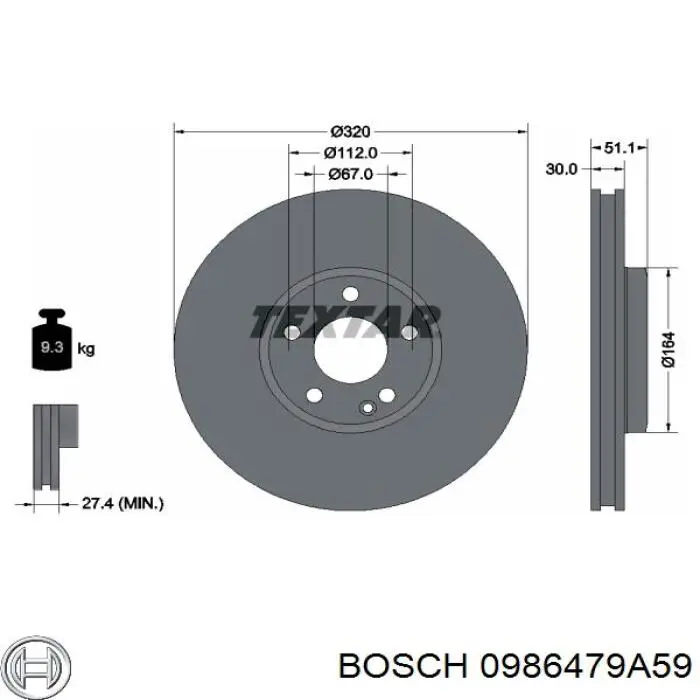 0986479A59 Bosch disco de freno delantero