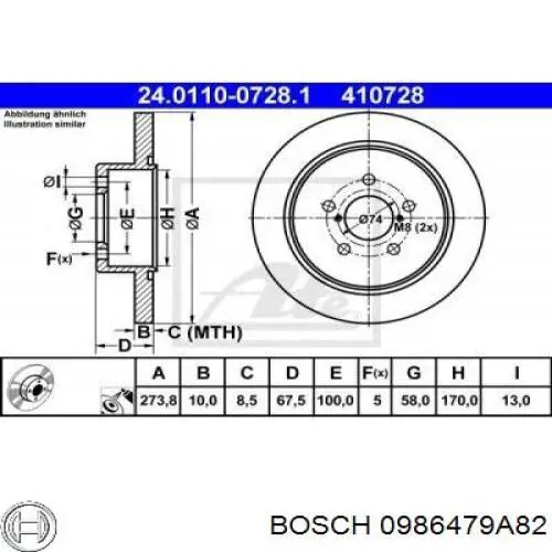 0986479A82 Bosch Freno de disco trasero