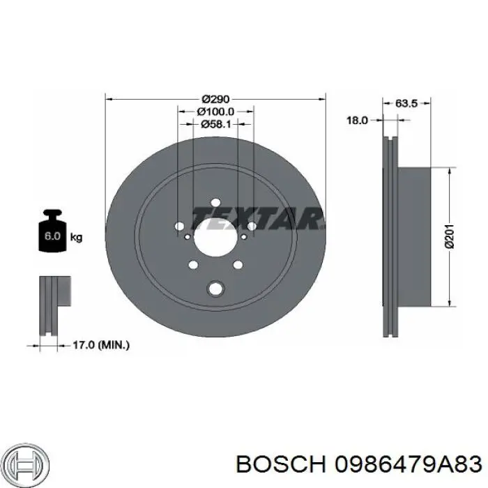 0986479A83 Bosch disco de freno trasero