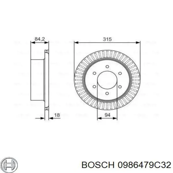 0986479C32 Bosch Freno de disco trasero