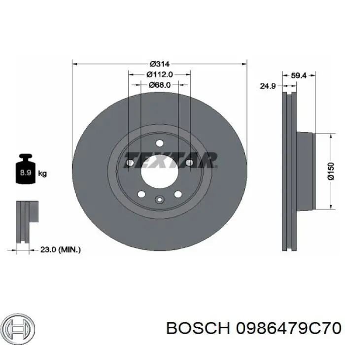 0986479C70 Bosch disco de freno delantero