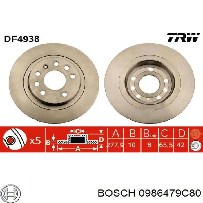 0 986 479 C80 Bosch disco de freno trasero