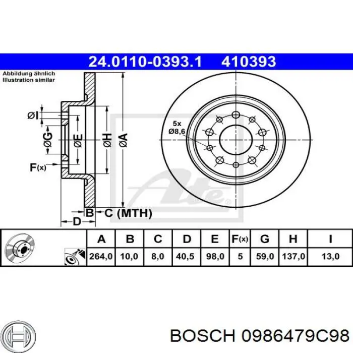 0986479C98 Bosch disco de freno trasero