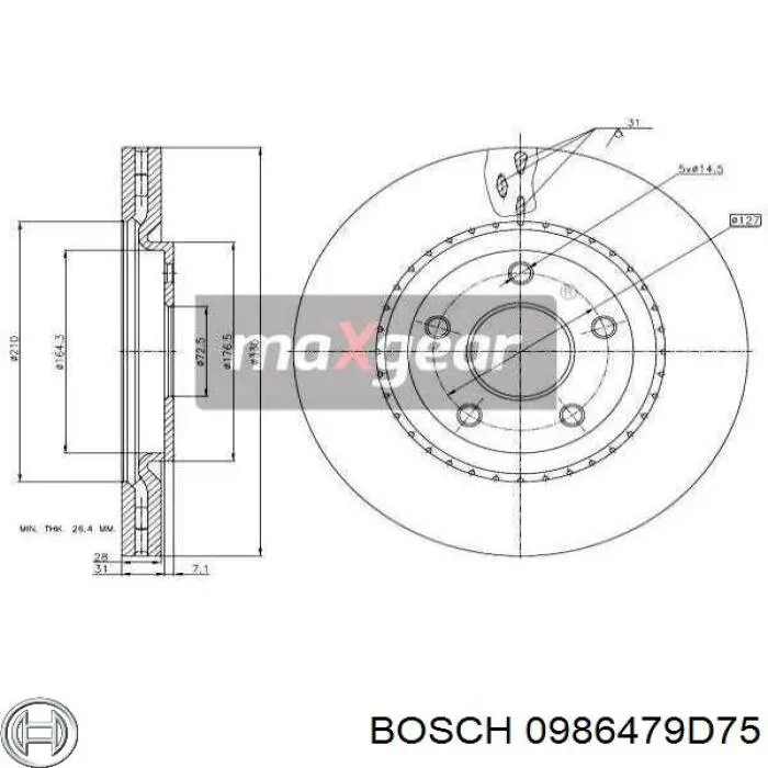 Disco de freno 0986479D75 Bosch