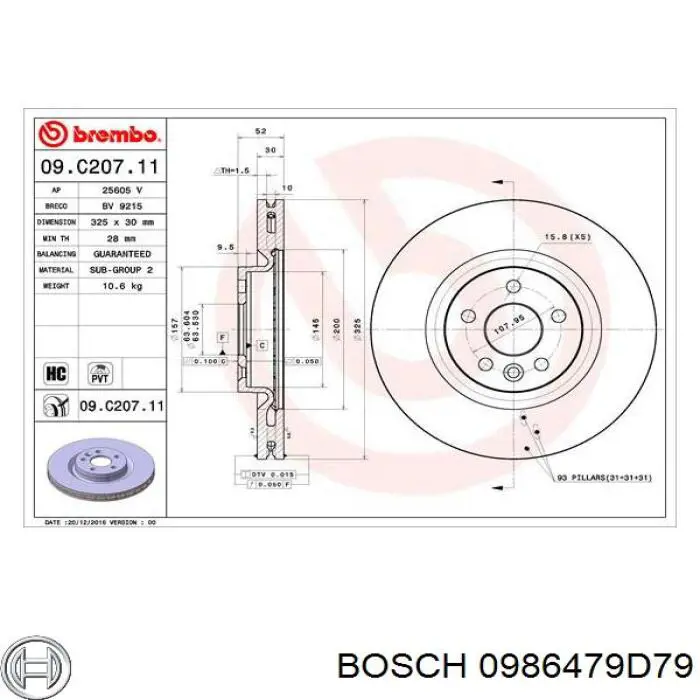 0986479D79 Bosch disco de freno delantero