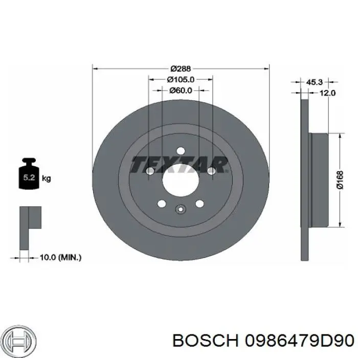 0986479D90 Bosch disco de freno trasero