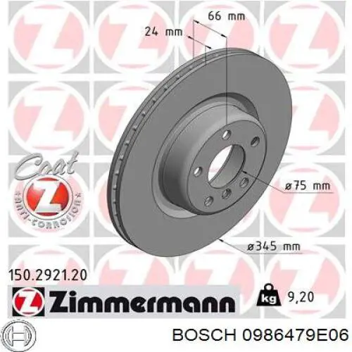 0 986 479 E06 Bosch disco de freno trasero