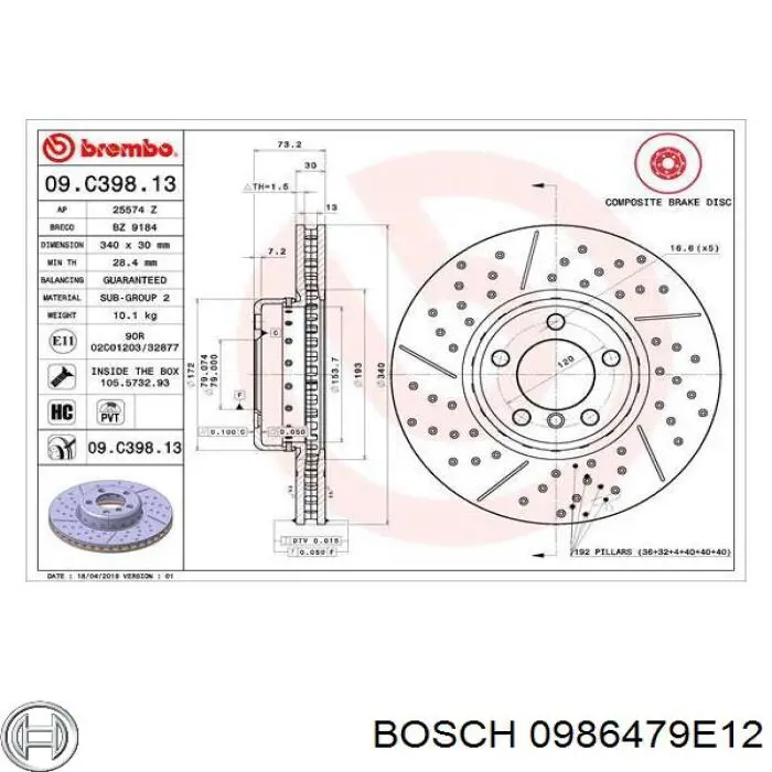 Disco de freno delantero Bosch 0986479E12