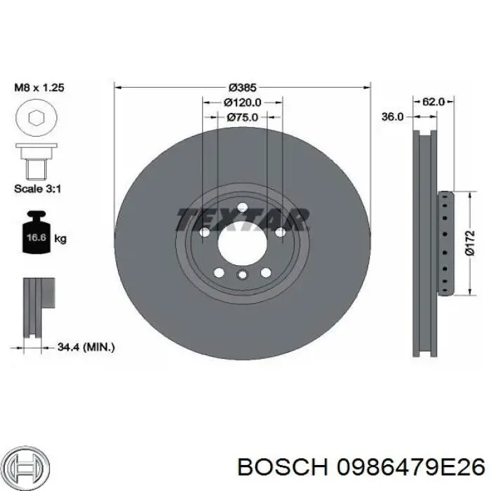 0 986 479 E26 Bosch disco de freno delantero