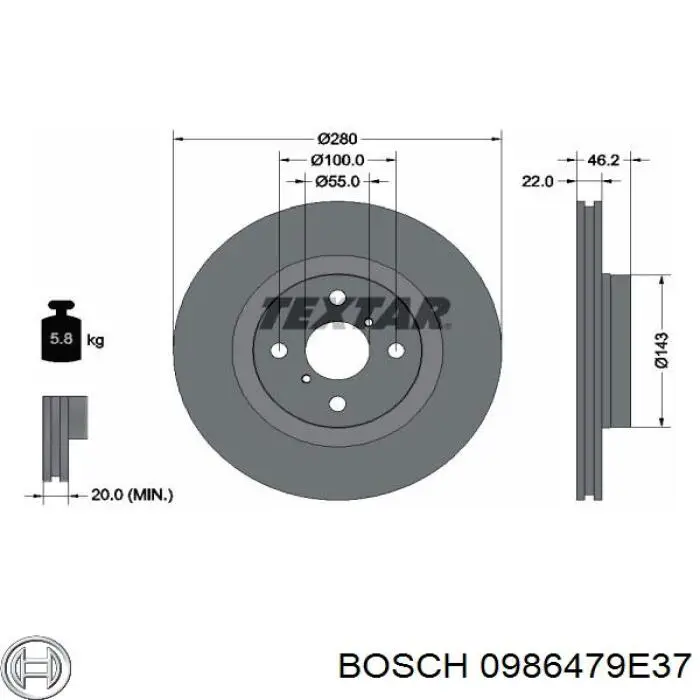 0986479E37 Bosch disco de freno delantero