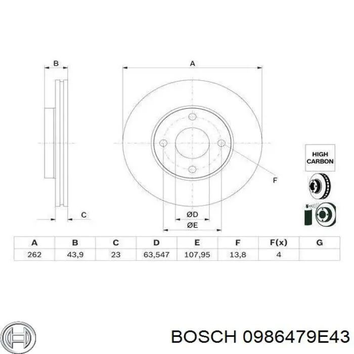 0986479E43 Bosch disco de freno trasero