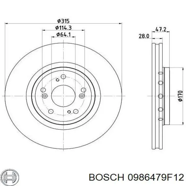 0986479F12 Bosch disco de freno delantero